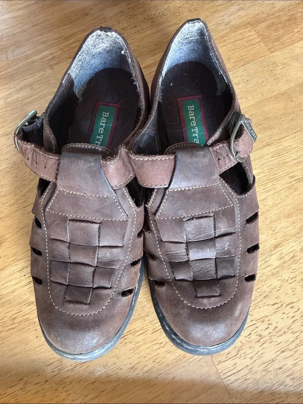BareTraps Men’s Brown Woven Leather Buckle Sandals